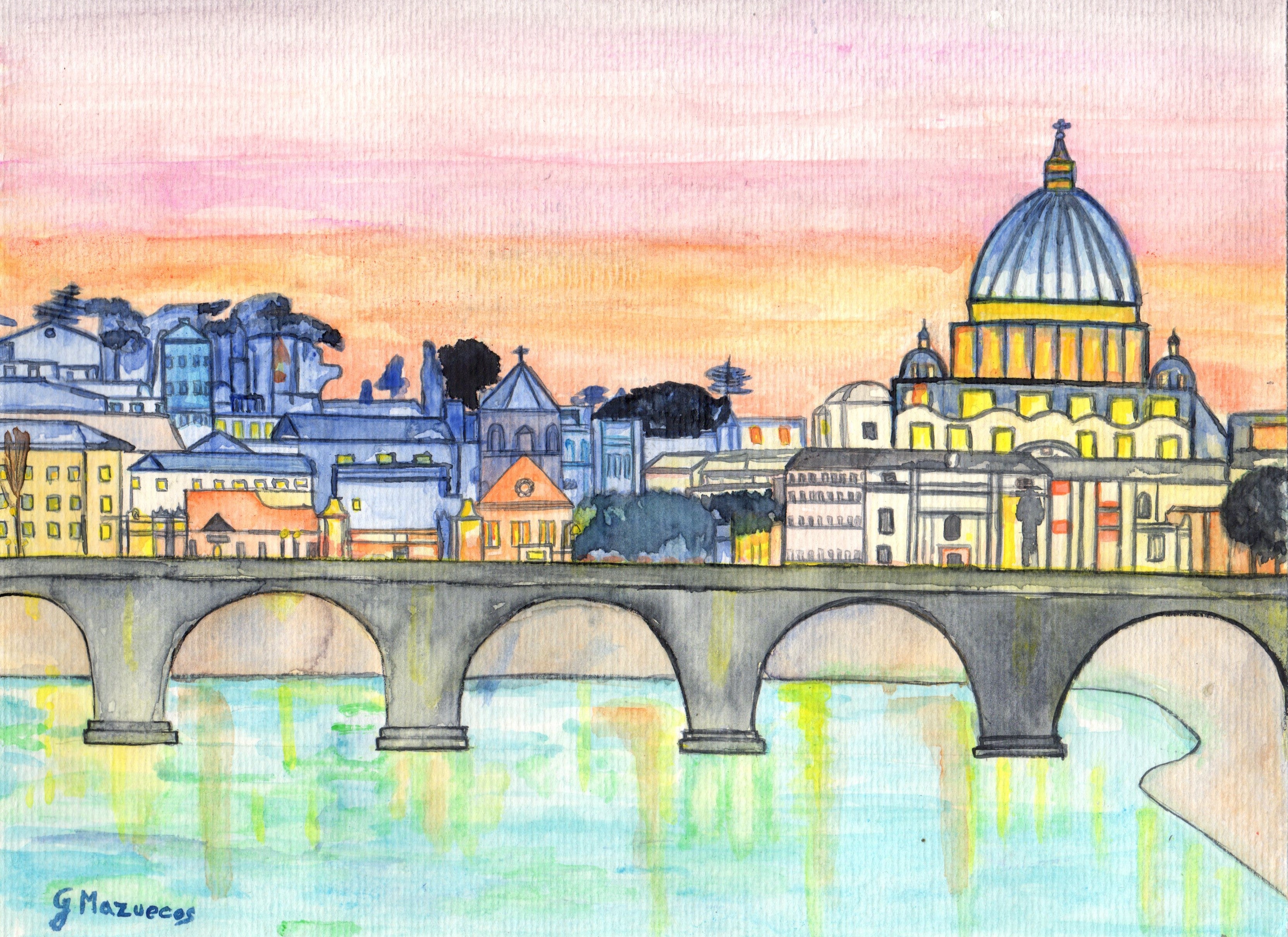 Acuarela puente Roma