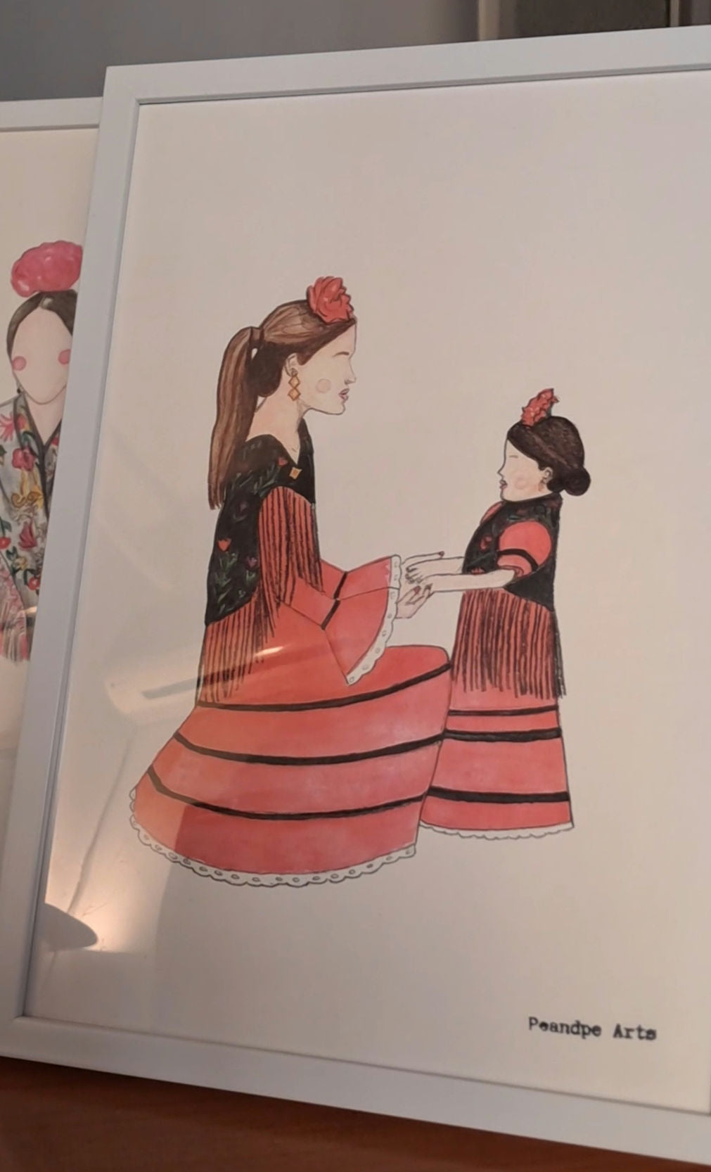 Acuarela original Flamenca madre e hija