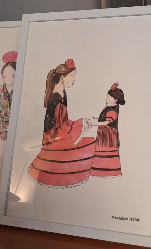 Acuarela original Flamenca madre e hija
